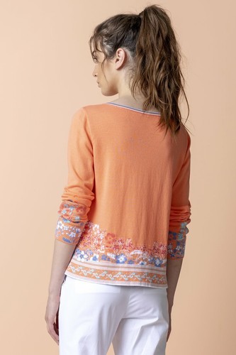 Ivko Pullover Blumenmuster intarsia Muster weiss orange Baumwolle cotton 201230 - Picture 3 of 7