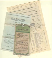 Savage Arms Model 29 Factory Instruc Manual / Hang Tag Reproduction