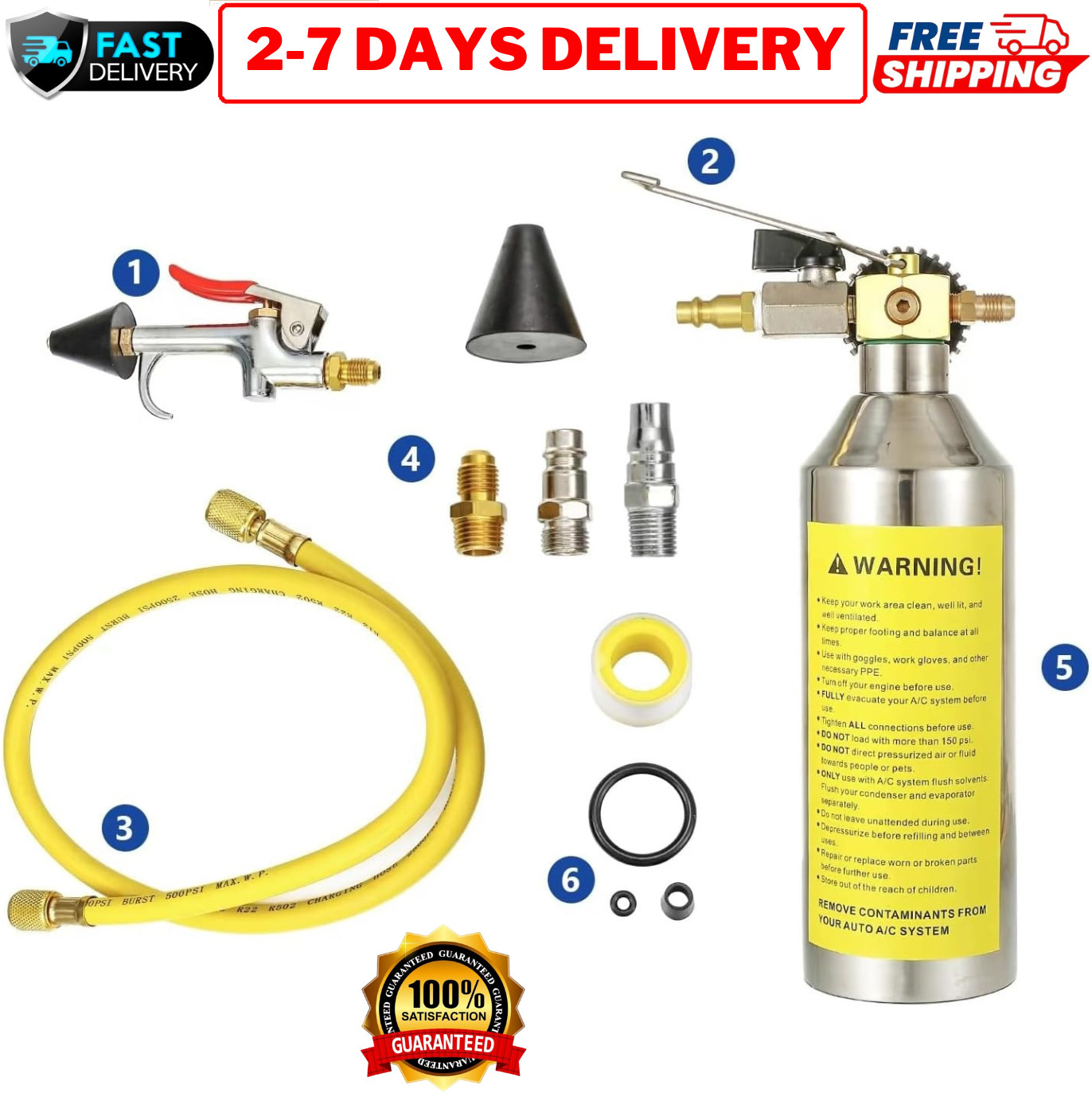 AC Flush Kit Car Air Conditioner System Lines Flush Gun Kit AC Flushing Canister
