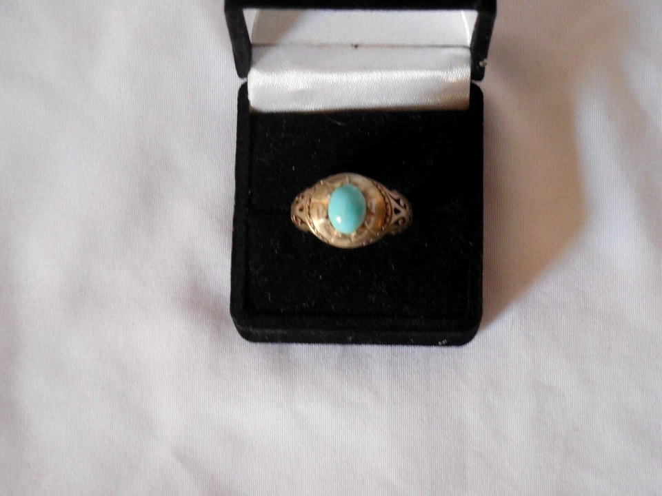 ANILLO PIEDRA TURQUESA PERSA NATURAL 925 PLATA ESTERLINA ORIENTE MEDIO Foto 2 de 4