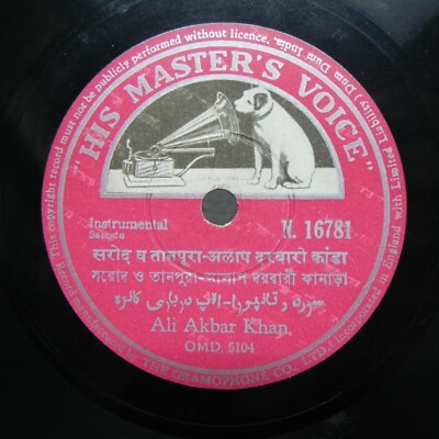 Ali Akbar Khan 78 RPM Record Instrumental Sarode Indian Classical N 16781  EX