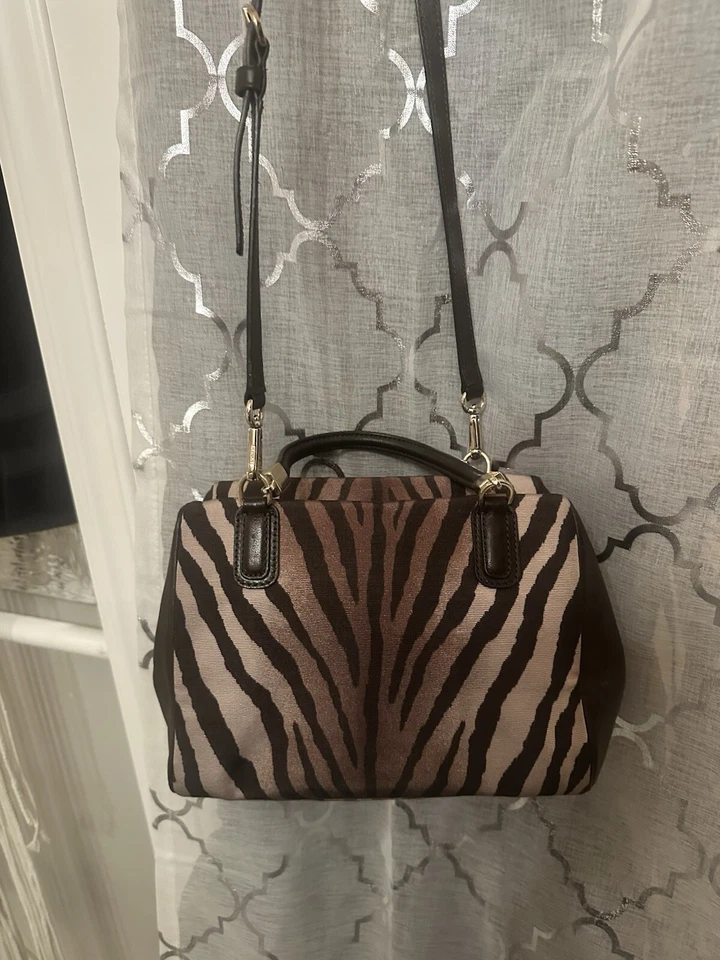 COACH MADISON MINI SATCHEL IN BROWN ZEBRA PRINT JACQUARD/LEATHER HANDBAG PURSE