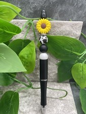 Handmade Silicone Bead  Rhinestone Beaded Black Ink Pen New Flower A3582