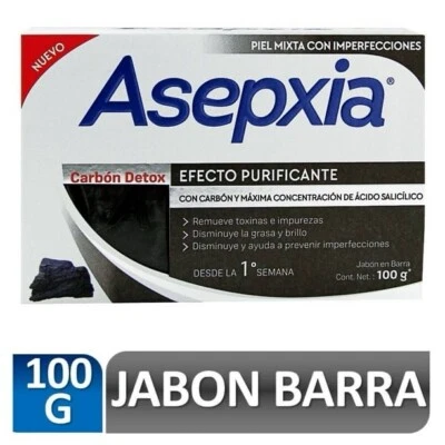 Asepxia Jabon en Barra Carbon Detox 100g Efecto Purificante Acido Salicilico