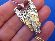 CUSTOM ARCHANGEL St RAPHAEL Saint Medal NECKLACE Pendant Gold Plate Angel Wings 
