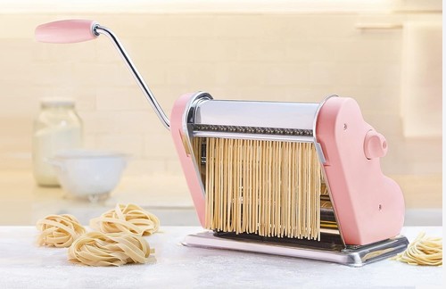 Classic Pink Stainless Steel Pasta Maker - 20cm Wide with 9 Thickness Settings - Picture 6 of 7