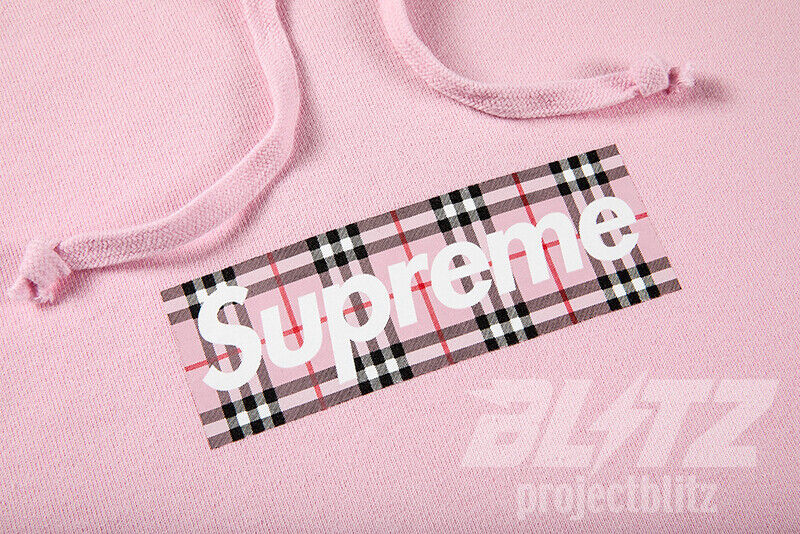 Supreme Burberry Box Logo Hoodie Pink