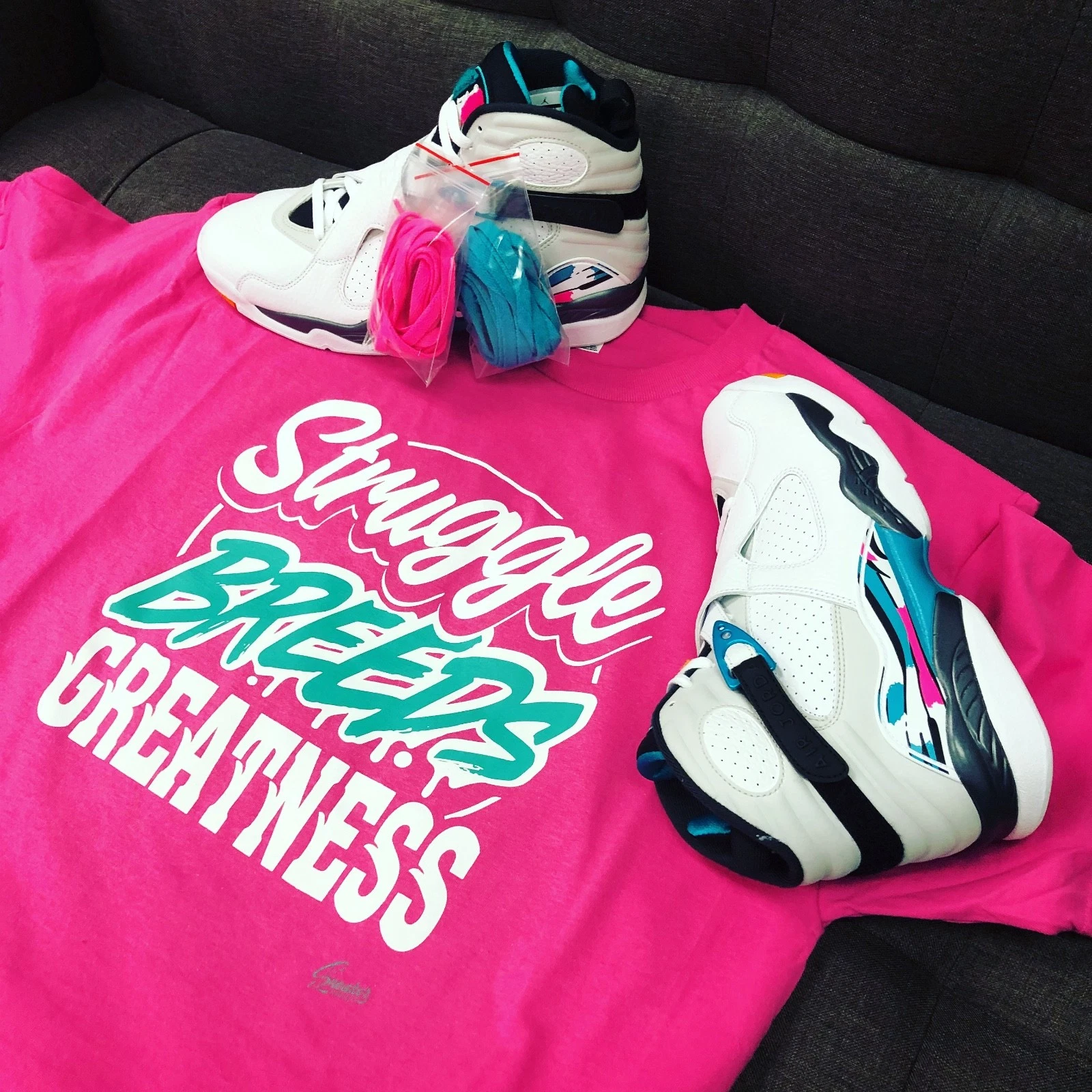 Shirt Match Jordan 8 South Beach Turbo Green Shoes - Struggle Breeds Tee
Opens in a new window or ta
