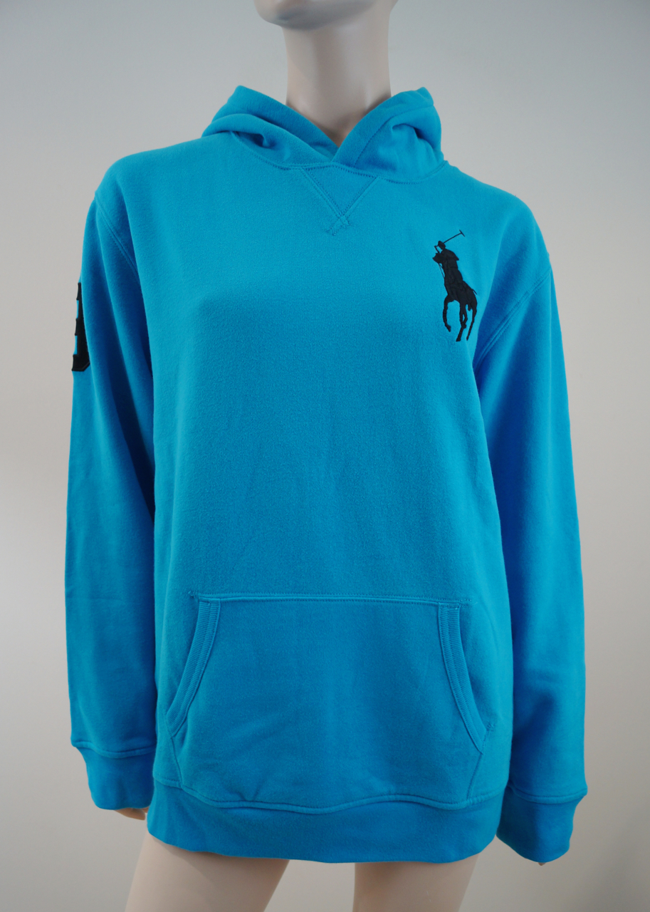Felpa con cappuccio POLO RALPH LAUREN ragazzo blu caraibico grande pony nuova con etichette