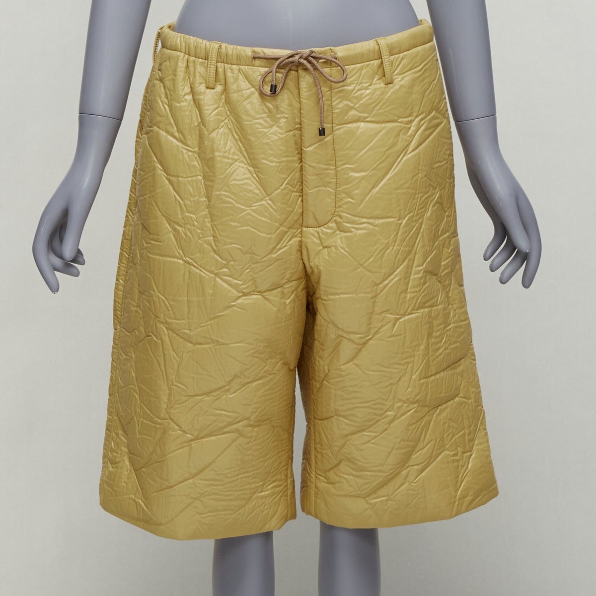 DRIES VAN NOTEN khaki crinkle padded drawstring wide leg DRIES VAN NOTEN khaki crinkle padded drawstring wide leg