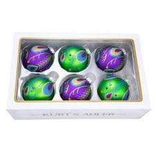 Peacock Purple Green Glass Balls 80mm Set of 6