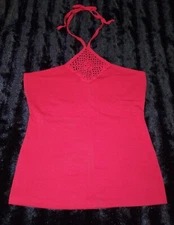 Stylish Red Halter Top w/Crochet Tie & Shelf Bra by Moda International Sz M NWOT
