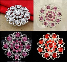 PINK, RED, HOT PINK OR CLEAR HEART DIAMANTE  CRYSTAL WEDDING PARTY BROOCH PIN