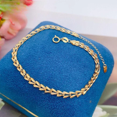 Solid 18K Yellow Gold Pure Au750 Wheat Chain Link Bracelet Bangle 6.5+1.2inch - Picture 2 of 10