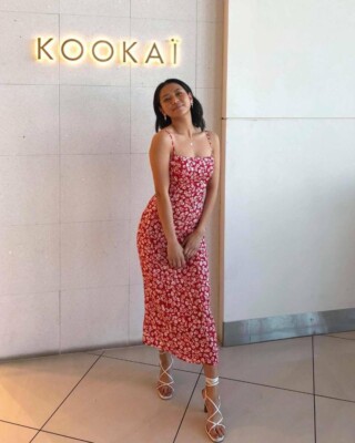 Kookai Neyo Midi Slip Dress, White Floral with Red Print, Size: 38 | eBay