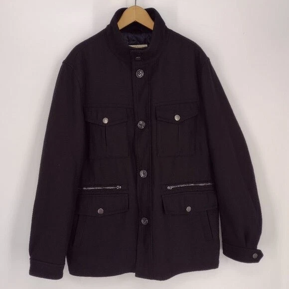 MICHAEL Michael Kors Wool Blend Military Field Lined Insulated Black Coat