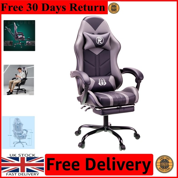 Silla Gaming Cuero Sintético con Lumbar Ergonómico y Reposapiés - Tamaño Grande