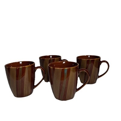 Sango Avanti Brown 4722 Coffee Mugs Stoneware Brown Stripes Set Of 4  - Retired