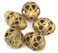 Authentic African lost Wax natural OvalBrass African trade Beads-Ghana 