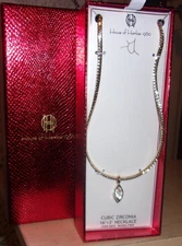 HOUSE OF HARLOW 1960 Gold Tone Cubic Zirconia Pendant Necklace NEW IN  BOX