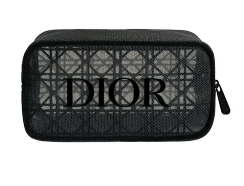 DIOR Black Mesh Makeup Bag /Cosmetic Pouch Limited Edition w 3 Free Samples NEW - Picture 2 of 10