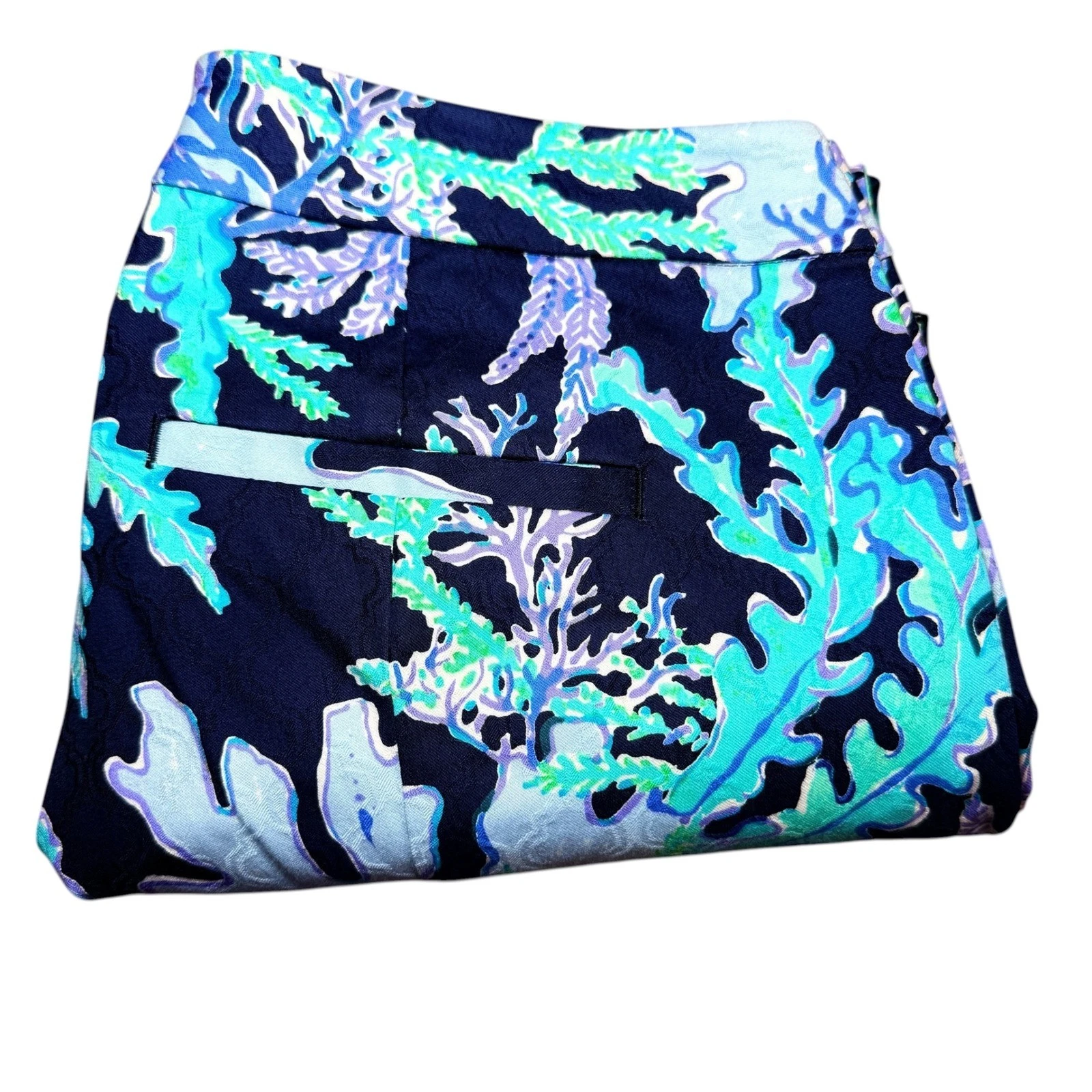 Lilly Pulitzer Kelly Ankle Pants Blue Green Coral Reef Print Stretch Womens 6