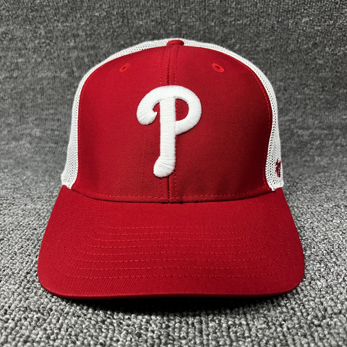 Philadelphia Phillies '47 Brand Red White Mesh Trucker Hat Snapback Cap NEW