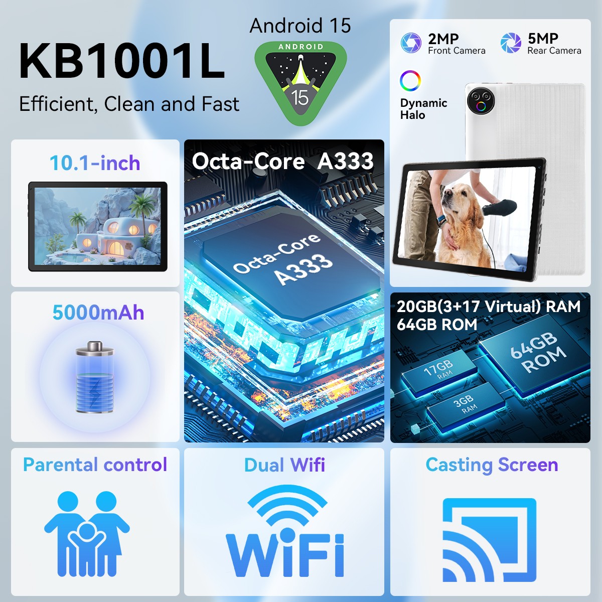 Android 15 Tablet 20GB RAM+64GB ROM 10.1 inch Widevine L1, 6G WiFi
