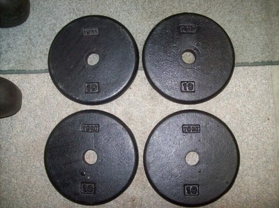 vtg YORK BARBELL ''PANCAKE'' 10s Bodybuilding fitness STRONGMAN Dumbbells GYM ab**