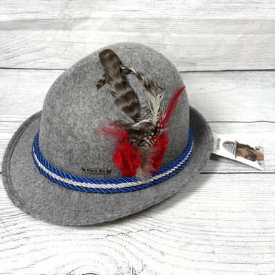 EHG Alpen Gray Felt Wool Fedora Sz M Bavarian German Hat  H656 With Feathers New