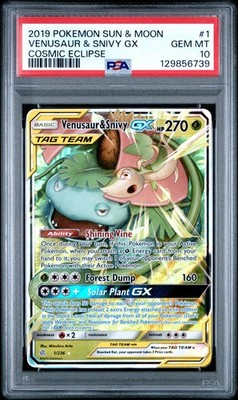2019 POKEMON COSMIC ECLIPSE VENUSAUR & SNIVY GX #1 PSA 10 GEM MINT