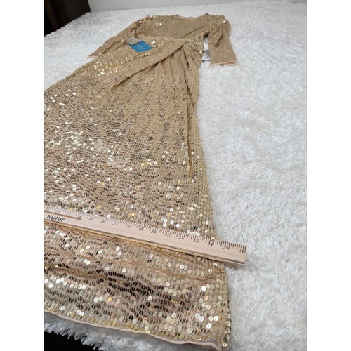 Mac Duggal Sequin 10 Gold Gown Formal Evening Party Maxi Dress Wedding MOB Prom - Picture 14 of 16