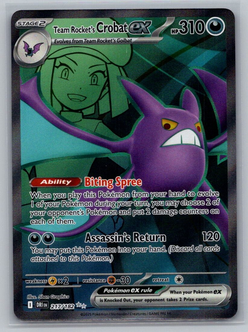 Team Rocket's Crobat ex 217/182 Ultra Rare Destined Rivals Pokemon Holo NM
