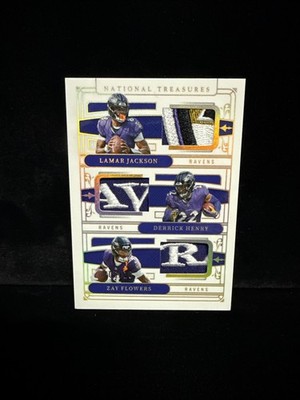 2025 National Treasures Lamar Jackson Henry Flowers Ravens Jersey patch 8/10 Fm