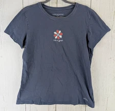Life Is Good Size Large Crusher Blue Flower Graphic Short Sleeve Casual Top