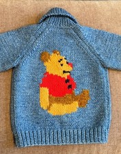 Vintage 1960s Hand-Knitted Wool Toddler Sweater   Winnie the Pooh Back, Balloons