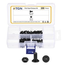 M3-0.5x6 Flat Head Bolts Nuts Kit - 200pcs - Carbon Steel - Black