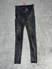Spanx By Sara Blakely Faux Leather Leggings Womens Small Black Stretch Mid Rise