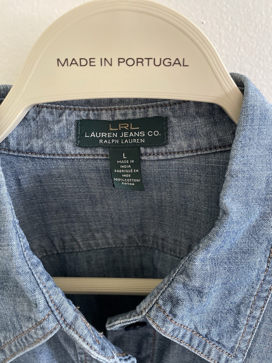 LRL Lauren Jeans Co. Ralph 90's Chambray Denim Shirt ~ L ~ Roll
