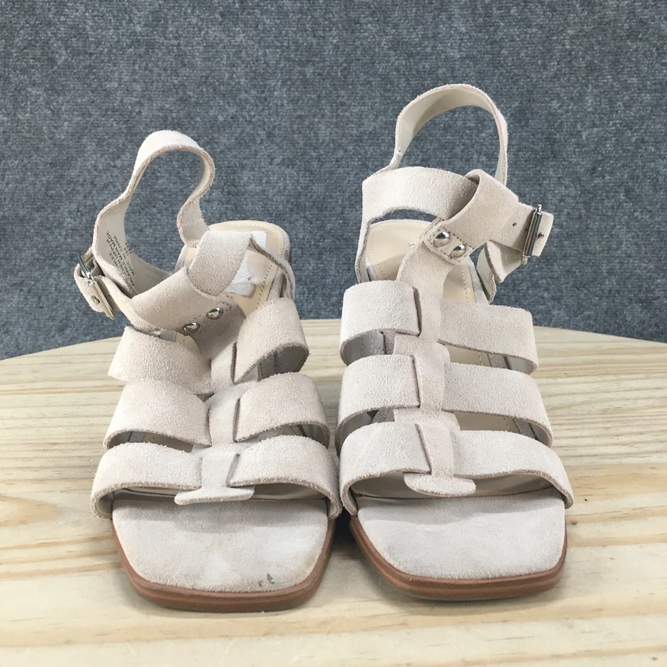 NOVA Sandália Marc Fisher Feminina 7 M Fynlee Salto Bloco Tiras Slingback Bege - Imagem 4 de 4