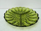 Vintage Anchor Hocking Fairfield Avocado Green Divided Round Relish Dish 8 1/2"