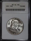 1951 P Franklin Half Dollar 50C - ANACS MS64 FBL Old Soap Box Holder SKU#732