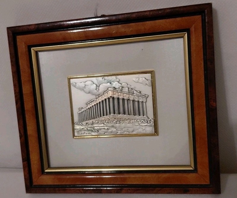 Vintage Embossed Parthenon Small Mirrored plaque .925