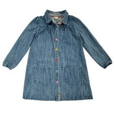 Mini Boden Girls Blue Denim Floral Lined Dress Rainbow Buttons Size 7-8Y K54