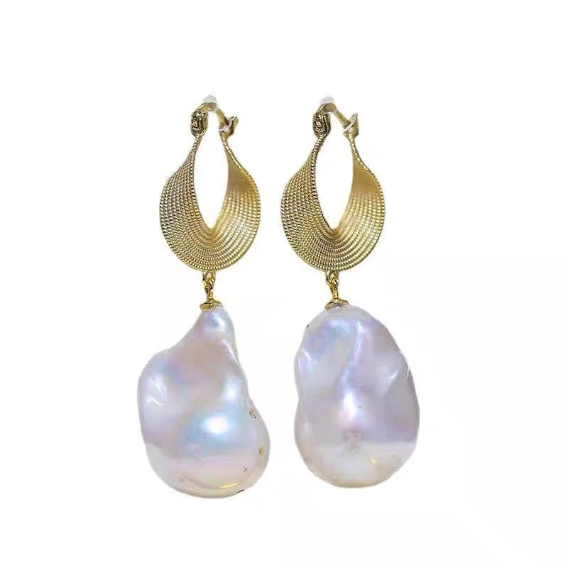 huge 16-18mm south sea baroque white pearl dangle earring 925s(T) - Image 2 of 3