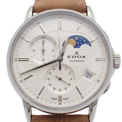 EdoX Les Bémonts Chronograph Mondphase Uhr weißes Zifferblatt Quarz aus Japan