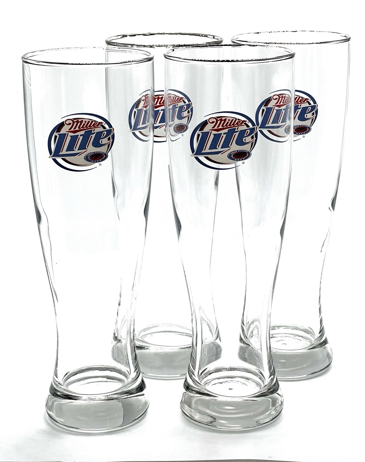 Miller Lite 8" Tall Beer Glass Set (4pc) Vintage NOS, Beer Glass