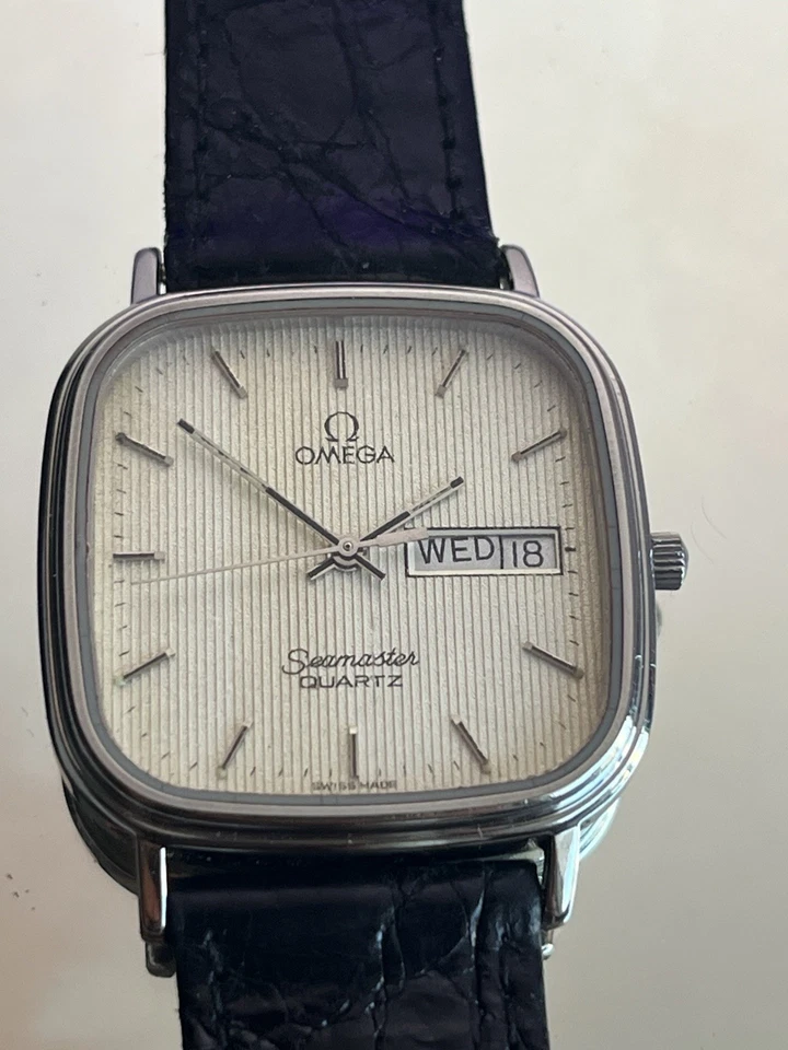 Omega Seamaster Cuadrado Vintage Años 80 Cuarzo Día Esfera Blanca Día Fecha Foto 2 de 4