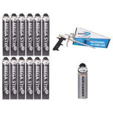12 x Mega Stik 750ml Plasterboard Insulation Adhesive With Gun & Cleaner