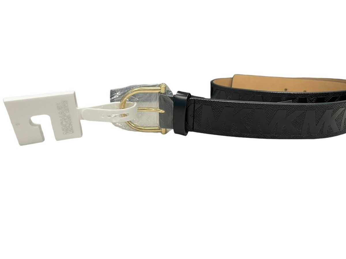 Michael Kors Women\'s Signature Logo Buckle Belt, Black/Gold-Tone, NIB S-M Michael Kors MK Logo Buckle Reversible Leather Belt | Saks  main image 3